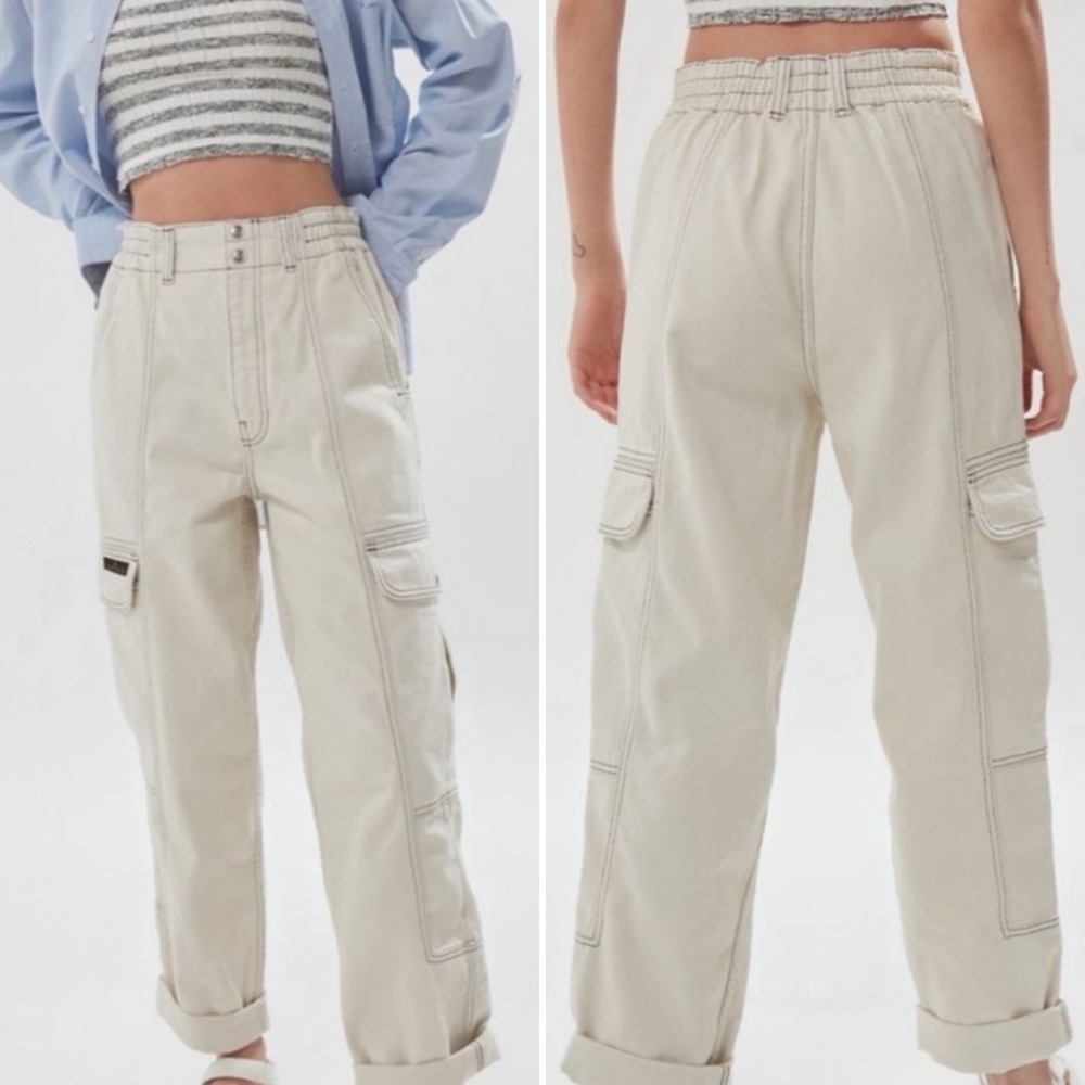 BDG Urban Outfitters Relaxed Skater Baggy Cargo Pants Cream Jeans Women's 28